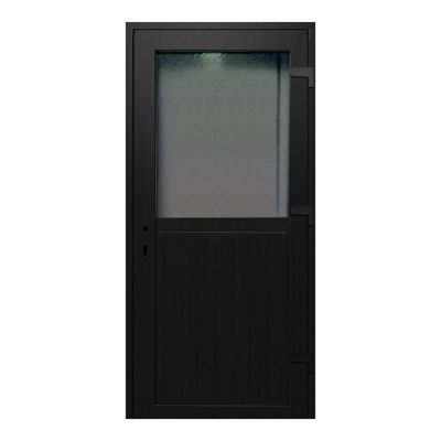 Porte de service pvc 1/2 vitrée gris anthracite 80 x h.205 cm poussant gauche