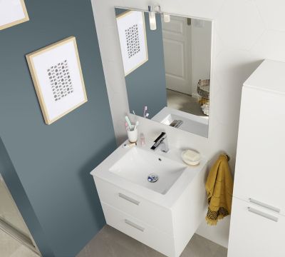 Meuble sous vasque à  suspendre Cooke & Lewis Slapton blanc 60 cm + plan vasque en céramique