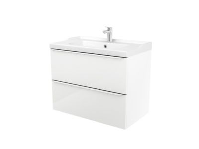 Meuble vasque suspendu blanc brillant l.80 cm Imandra + plan vasque blanc céramique Lana  GoodHome