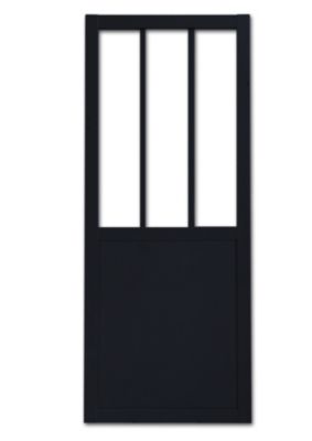 Porte coulissante vitrée esprit atelier noir H.204 x l.73 cm