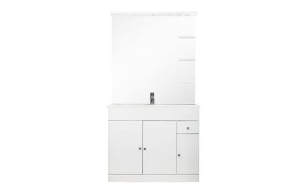 Meuble de salle bains à  poser Cooke & Lewis Atrato blanc 80 cm + plan vasque en céramique + miroir éclairant