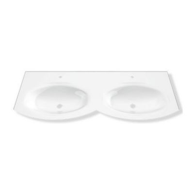 Plan double vasque en résine blanc l.138 cm, Vague