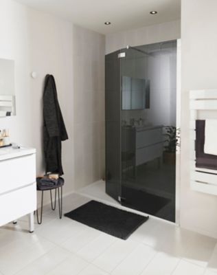 Paroi de douche walk in Cooke & Lewis Zilia fumé 80 cm et volet 45 cm