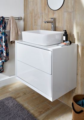 Ensemble l.70 cm meuble sous vasque Focus blanc à  suspendre + plan vasque Suma céramique blanc brillant