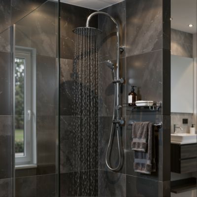 Colonne de douche sans robinetterie avec pommeau + barre réglable + douchette 1 jet + flexible chrome GoodHome Blyth