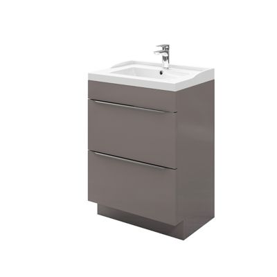 Meuble vasque à  poser gris taupe l.60 cm Imandra + plan vasque blanc céramique Nira  GoodHome