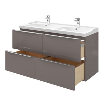 Meuble sous vasque à suspendre GoodHome Imandra gris taupé 120 cm + plan vasque Lana | Castorama