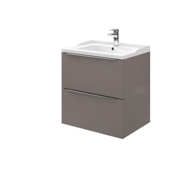 Meuble sous vasque à suspendre GoodHome Imandra gris taupé 60 cm + plan vasque Lana