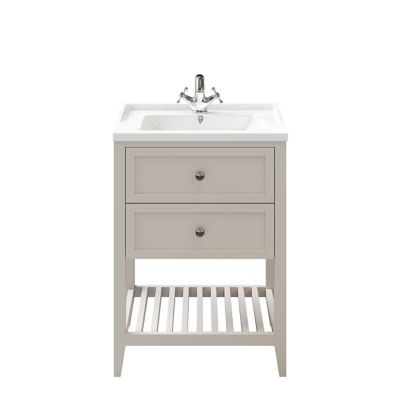 Meuble sous vasque à  poser 2 tiroirs GoodHome Perma taupe 60 cm + plan vasque Lana