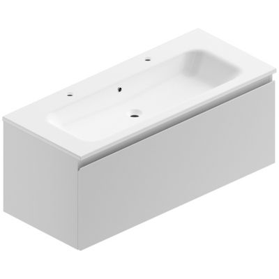 Meuble sous vasque à  suspendre Pura blanc 120 cm + plan double vasque en résine blanc