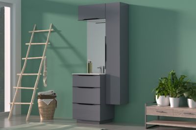 Meuble vasque à  poser blanc l.60 cm + plan vasque blanc en résine  Pamili