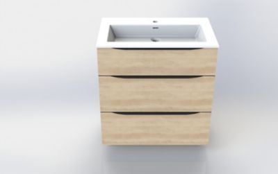 Meuble vasque à poser l.60 cm effet bois + plan vasque blanc en résine  Pamili