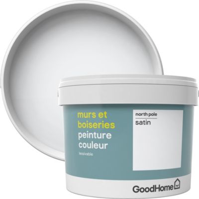 Peinture murs et boiseries GoodHome blanc North Pole satin 2,5L