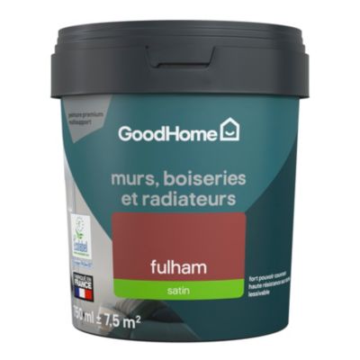 Peinture résistante murs, boiseries et métal GoodHome rouge Fulham satin 0,75L