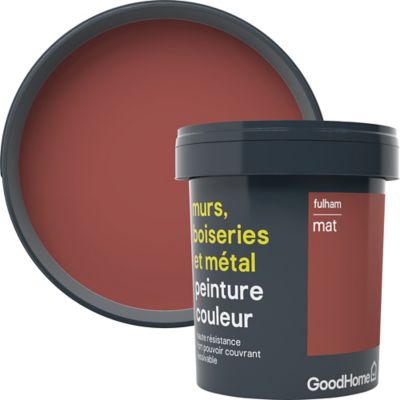 Peinture résistante murs, boiseries et métal GoodHome rouge Fulham mat 0,75L