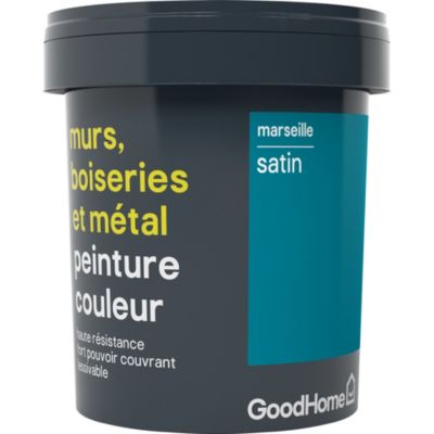 Peinture résistante murs, boiseries et métal GoodHome bleu Marseille satin 0,75L