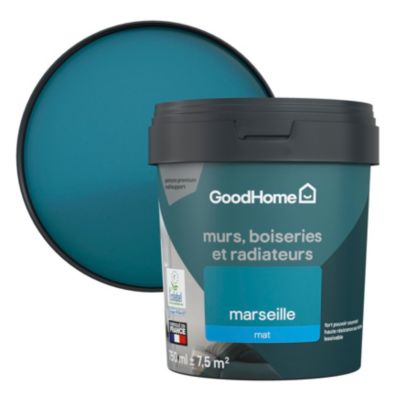 Peinture résistante murs, boiseries et métal GoodHome bleu Marseille mat 0,75L