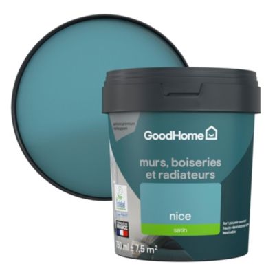 Peinture résistante murs, boiseries et métal GoodHome bleu Nice satin 0,75L
