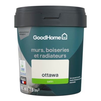 Peinture résistante murs, boiseries et métal GoodHome blanc Ottawa satin 0,75L