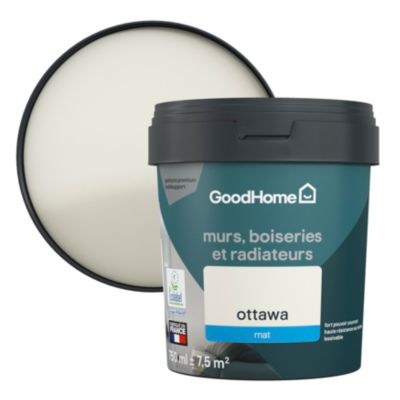 Peinture résistante murs, boiseries et métal GoodHome blanc Ottawa mat 0,75L