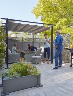 Tonnelle autoportante acier  aluminium et toit rétractable polyester Blooma Pita gris 3 x 3 m