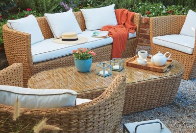 Salon de jardin bas Blooma Belle Isle effet rotin marron 5 personnes