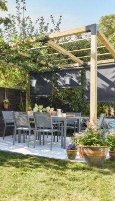 Salon de jardin table extensible et fauteuils gris 6 personnes Goodhome Moorea