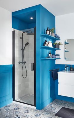 Porte de douche pivotante noir GoodHome Beloya transparente 80 cm