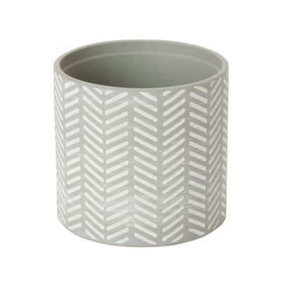 GoodHome - Pot rond à chevrons émaillé gris ø12 cm