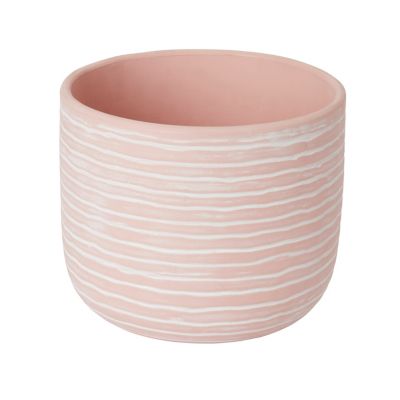 Pot rond à rayures émaillé rose ø17 cm