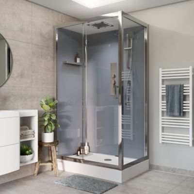 Cabine de douche l.90 x L.110 x H.220 cm â€“ hydromassante  fond gris profilés chromés  GoodHome Beloya