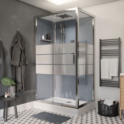 Cabine de douche hydromassante droite chromé finition miroir GoodHome Beloya 80 x 120 cm