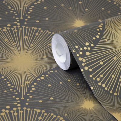 Papier peint vinyle sur intissé GoodHome Zamia marron foncé et or