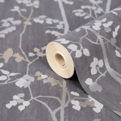 Papier peint vinyle sur intissé GoodHome Bromus gris anthracite