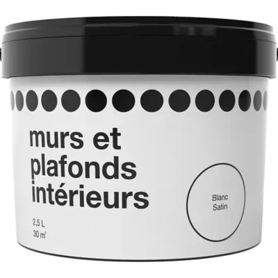 Peinture murs et plafonds blanc satin 2,5L