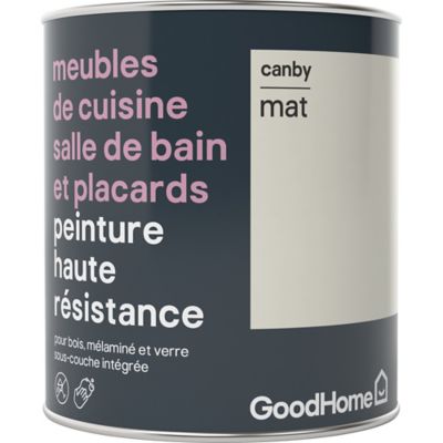 Peinture haute résistance meubles de cuisine salle de bain et placards GoodHome blanc Canby mat 0,75