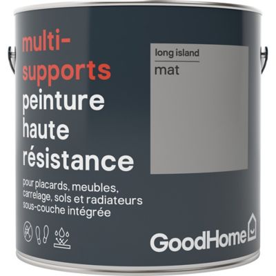 Peinture haute résistance multi-supports GoodHome gris Long Island mat 2L