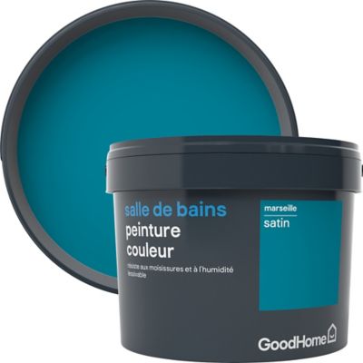 Peinture salle de bains GoodHome bleu Marseille satin 2,5L ...