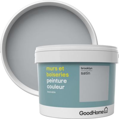 Peinture murs et boiseries GoodHome gris Brooklyn satin 2,5L