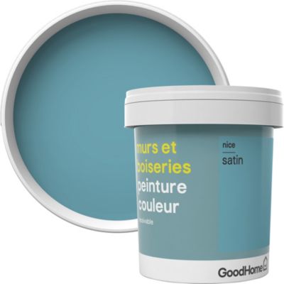 Peinture murs et boiseries GoodHome bleu Nice satin 0,75L