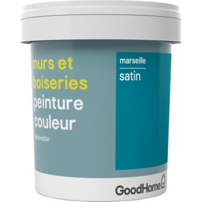 Peinture murs et boiseries GoodHome bleu Marseille satin 0,75L | Castorama