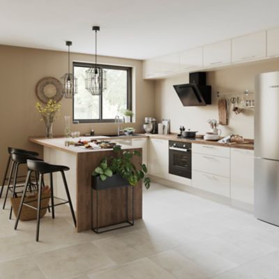 Façade de cuisine 3 tiroirs et 1 casserolier Stevia crème brillant l. 50 cm x H. 72 cm GoodHome - Goodhome