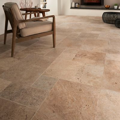 Carrelage sol beige multi formats Travertino pierre naturelle