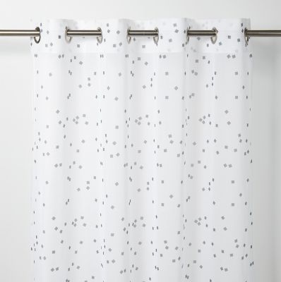 Voilage GoodHome Pyrite blanc motifs gris foncé l.140 x H.260 cm