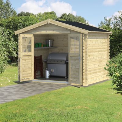 Abri de jardin Klikstrom Belaïa bois naturel ép.28 mm surface totale 7.4m² - Klikstrom