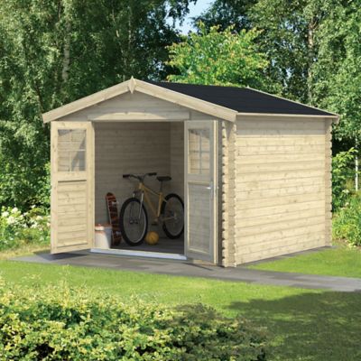 Abri de jardin Klikstrom Belaïa bois naturel ép.28 mm surface totale 9.3m² - Klikstrom