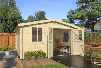 Abri de jardin Klikstrom Riga bois naturel ép.34 mm surface totale 12.15m²