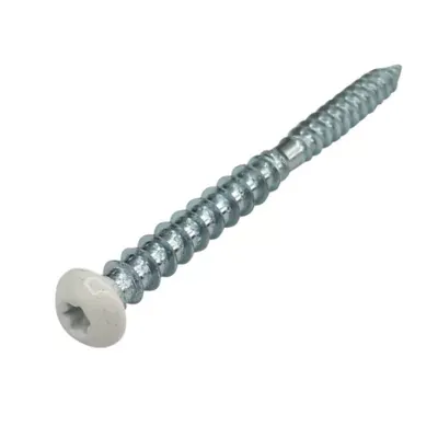 Vis de châssis PVC zinguée avec tête peinte en blanc, 6x80 mm - 6 pièces