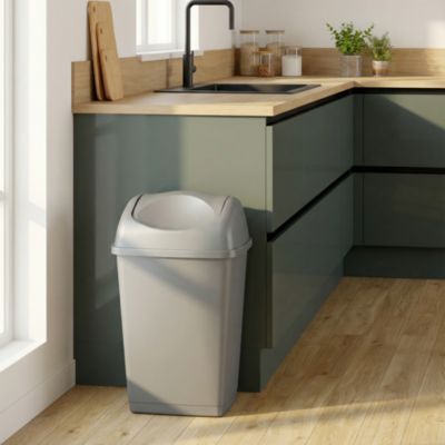 Poubelle à couvercle basculant 40L en plastique gris H.65,5 cm, Tazetta