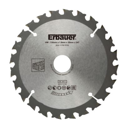 Lame de scie circulaire Bois Erbauer Ø130 x20/16 coupe grossière 24 dents